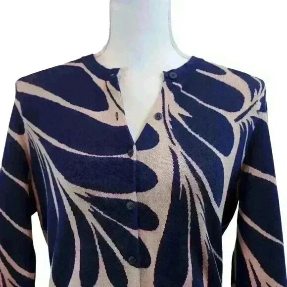Rare Ann Taylor Navy Blue Palm Frond Cardigan – Small Petite - Picture 2 of 5